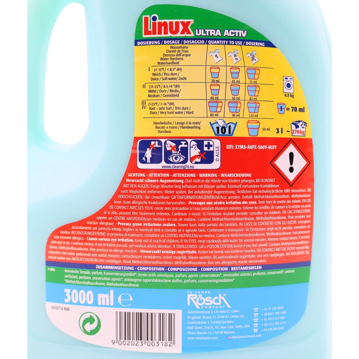 Linux Ultra Activ Vollwaschmittel 3 Liter Flasche