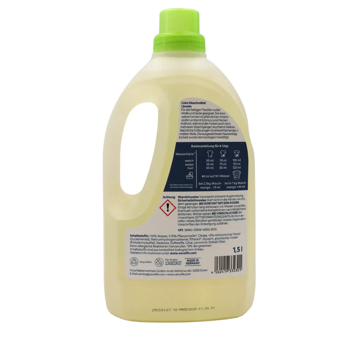 oecolife Color Waschmittel Limette Rückseite