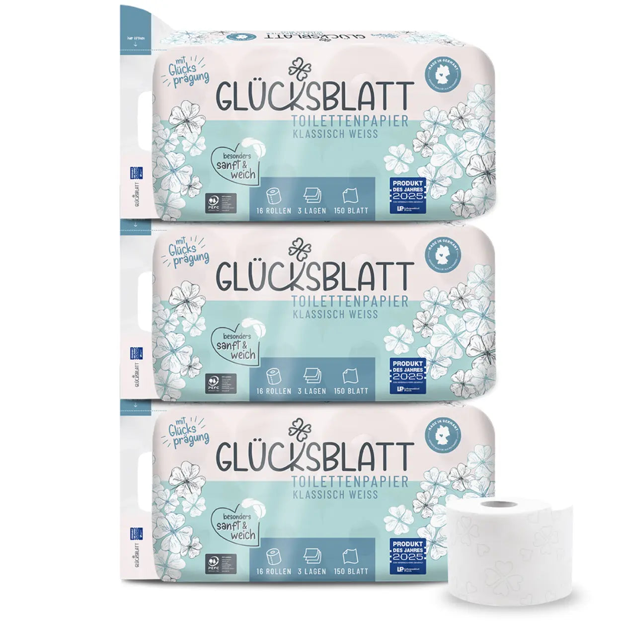 Glücksblatt Toilettenpapier Klassisch Weiss