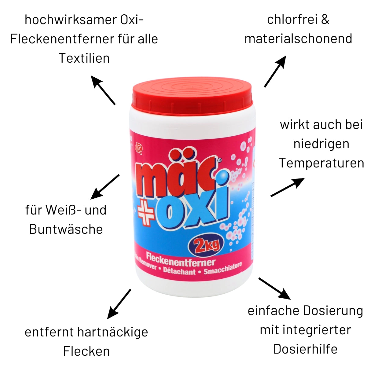 Mäc Oxi Fleckenentferner & Waschkraftverstärker in der 2 kg Dose