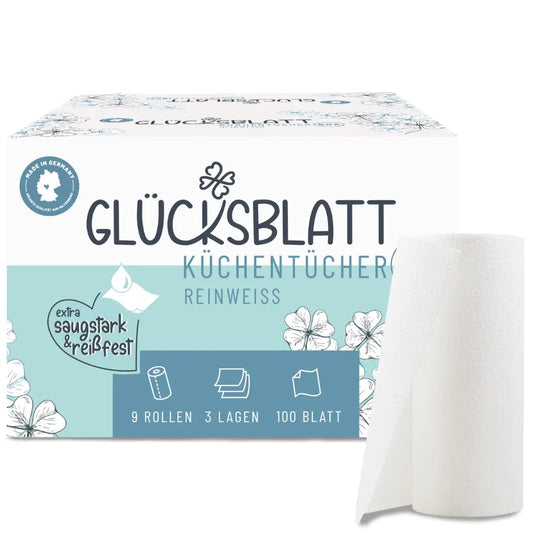 Glücksblatt Karton mit Küchentüchern reinweiß, 9 Rollen